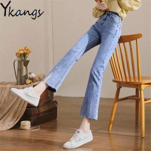 Boots Front Slit Stretchy Skinny Flared Jeans High Taist Sincall Femmes Pantalon de jean Crate