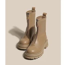 Boots Front Zipper Boots Femme's Automne and Winter Chimney Boots 2021 New Martin Boots Women's Short Boots Ins.