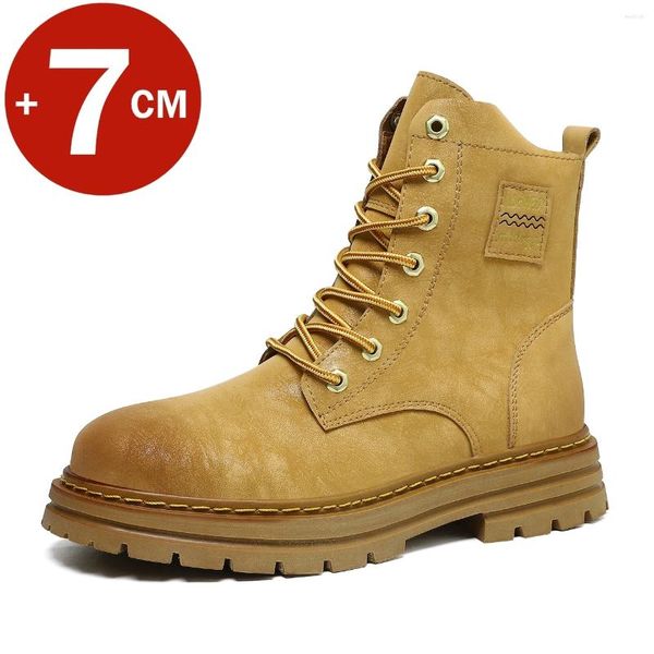 Botas FUQIAO Unisex Ankel Elevador Zapatos de aumento de altura para hombres Plantilla 7 cm Elevadores de zapatos ajustables Mujer Cuero Talla grande 35-47