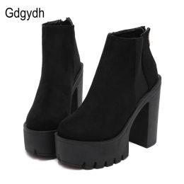 Botas gdgydh moda botines negros para mujeres tacones gruesos zapatos de plataforma de flote de otoño