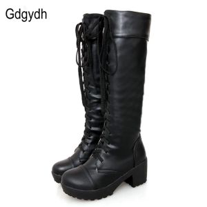 Boots gdgydh grande taille 43 dentelle en dentelle en haut bottes hautes femmes automne en cuir doux mode blanc talon carré femme chaussures d'hiver