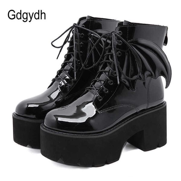 Botas Gdgydh Nueva Moda Angel Wing Botines Tacones altos Charol Botas de plataforma para mujer Punk Gothic Sexy Model Shoes Prefect Z0605