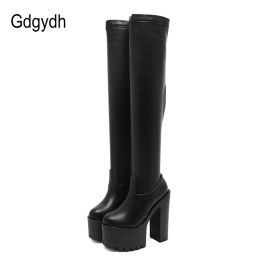 Botas gdgydh botas altas para mujeres altas tacones de tacones altos zapatos plataforma de fiesta de club nocturno botas sobre la rodilla estiramiento invierno