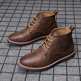 Bottes authentiques en cuir Chelsea Man Boots Boot Boot Lacet Up Men Ankle Boots Fashion Plus taille British Style Black Brown Walking