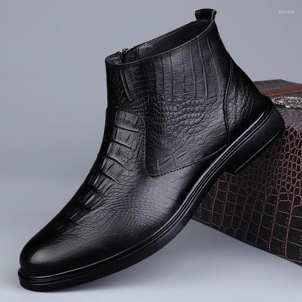 Botas de cuero genuino hombres tobillo zapatos casuales occidental vaquero negro encaje hasta boda vestido de oficina negocios