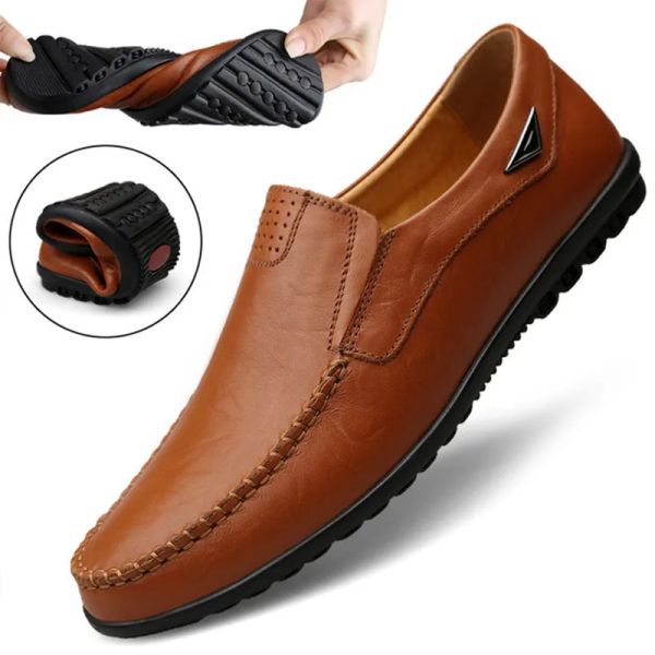 Bottes Généralités en cuir Chaussures décontractées Marque 2023 Mandons pour hommes Moccasins Slip respirant sur les chaussures de conduite noire plus taille 3747