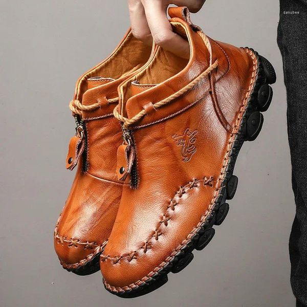 Bottes en cuir véritable hommes vache chaussures décontractées mode cheville baskets légères mâle fermeture éclair Zapatillas Hombre