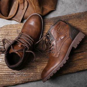 Laarzen echte lederen heren enkel plus size high schoenen buiten werk werk casual schoenen motorfiets militaire gevechten 220913