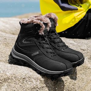 Bottes Véritable cuir homme hiver neige chaude avec hommes fourrures chaussures décontractées de randonnée en plein air botte de cheville grande taille 48