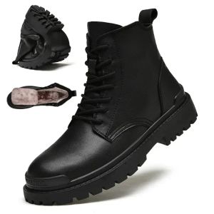 Bottes Véritable cuir de moto Boots Men Hiver Winch Warm Snow Ankle Boots Man Quality Shoes Outdoor Chaussures de marche