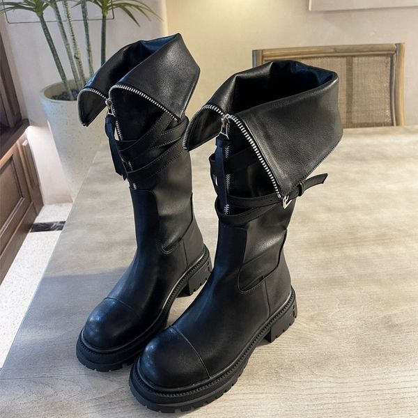 Bottes GIGI Gothic Platform High Chaussures pour femmes Halloween Combat Moto Noir Punk Chunky Long Design 230830