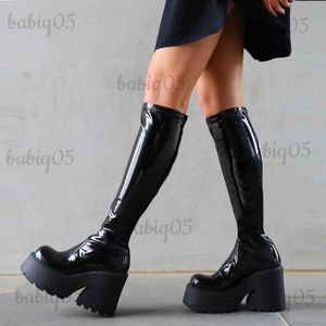 Bottes GIGIFOX nouveau Style Punk gothique genou bottes hautes pour femmes plate-forme talons hauts sans lacet noir décontracté bout rond bottes extensibles chaussures T231121