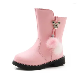 Boots Girl 2024 Hiver Kids for Girls Snow Black Flower Flower Chaussures pour enfants Rose rouge