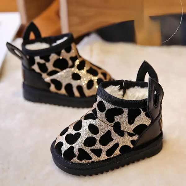 Botas Bota de niña Bling Leopardo Bota de nieve Orejas lindas Niño Niño Zapato para niño Invierno Cálido Tobillo Bota de felpa Zapato de invierno Botas Para 230927