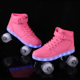 Laarzen meisje keuze quad patines rolschaatsen voor kindervrouwschoenen met 4 wielen oplaadbare USB LED flash 7 kleur Europa maat 3545