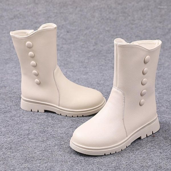 Bottes filles cheville 22 automne et hiver solide Beige belle élégante grands enfants doux noir décontracté côté fermeture éclair en cuir