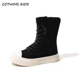 Boots Girls Boots 2021 Hiver Kids Fashion Chelsea Boots Chaussures de fourrure chaude Chaussures en cuir en cuir noir