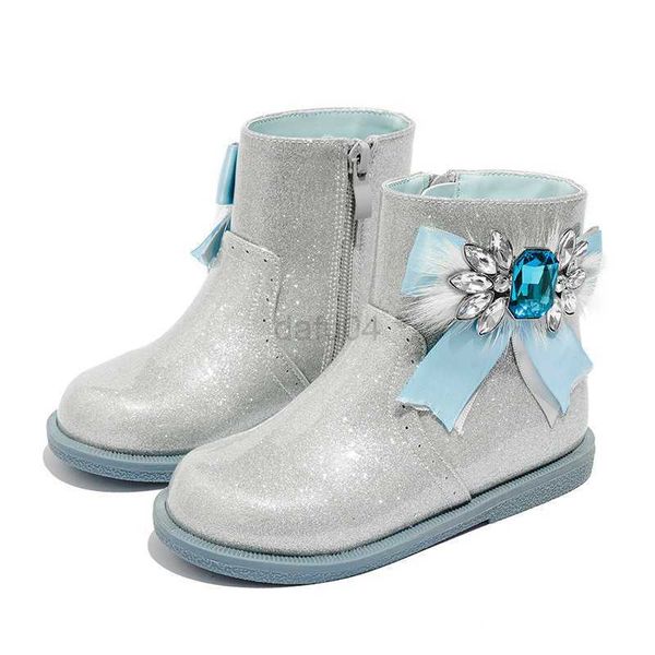 Bottes filles bottes automne 2022 nouveaux enfants Chelsea avec chaussure en velours enfant arc bleu chaussures plates princesse bottes chaussure d'hiver pour fille enfants L0824