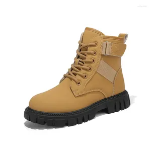 Bottes filles garçons respirant cheville en cuir avec fermeture éclair à lacets enfants randonnée en plein air couleur unie chaussures courtes chaussures plates pour enfant