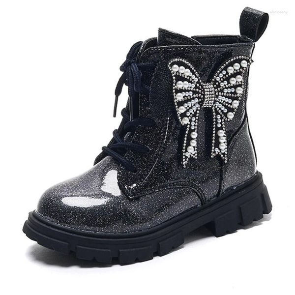 Bottes Filles Style Britannique Enfants Automne Et Hiver Mode Ailes De Papillon Princesse Courte