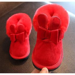 Bottes Filles Lapin Arc Rouge Rose Cheville Chaussures Chaud Fourrure Animal Neige Nina Zapatos Enfants Toddler Chaussures D'hiver SandQ Bébé 221007