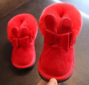 Botas Girls Bunny Bow Red Pink Tobillo Zapatos Cálido Piel Animal Nieve Nina Zapatos Niños Niño Calzado de invierno Sandq Baby 221122