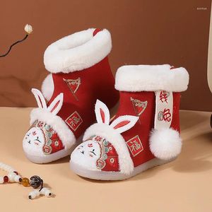 Boots Girls Broidered Shoes Fashion Princess Cotton Fluffy Handmade Handmade Child Children's Ankle Kids Hanfu