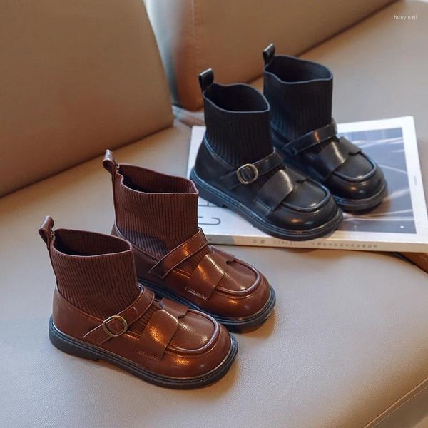 Botas Niña Otoño Pequeño Punto Moda Calcetín Suela Blanda Corto Bebé Cuero Infantil