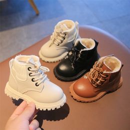 Laarzen meisjes mode herfst winter katoenen gevotte schoenen kleine jongens kort beige bruine zwarte kleur 220915
