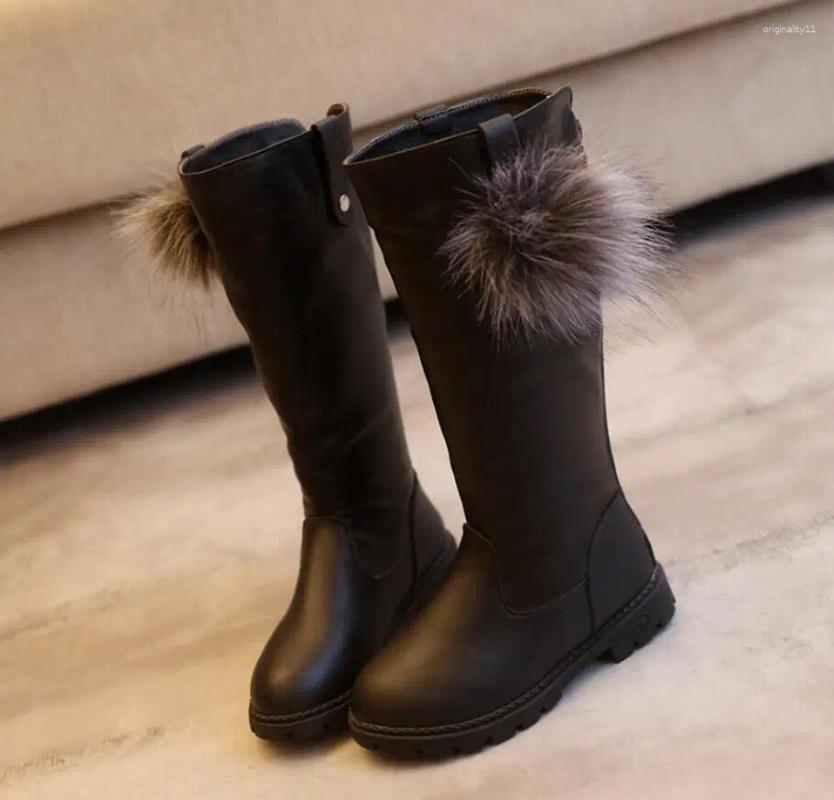 Boots Girls Fashion Long Autumn/Winter Sport Shoes Kids Snow Princess Zipper Children Fur Leather