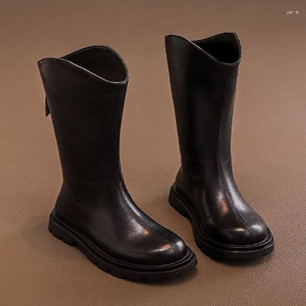 Bottes Filles Mode Mi-mollet Enfants Antidérapant Fermeture Éclair Chaussures PU Semelle Souple Noir Marron Enfants Garçons Décontractés