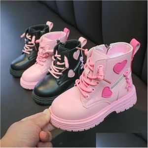 Laarzen meisjes mode veelzijdige casual Koreaanse stijl hart decoratie kinderen zoete prinses lente en herfst enkel non-slip 230906 drop d dhf91