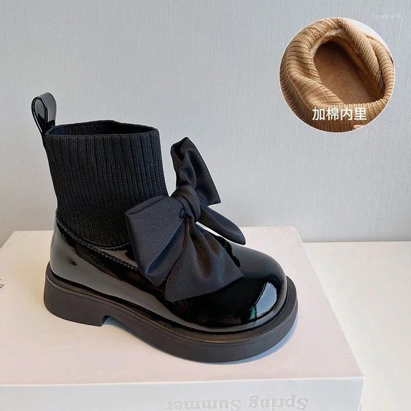 Botas Niñas Zapatos de cuero genuino Sólido Arco negro Uniforme para niños 2024 Primavera Otoño Moda Escuela de punto volador para niños