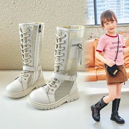 Bottes filles haute respirant poche boucle enfants chaussures de loisir à la mode 2024 été enfants Chic princesse passerelle Simple