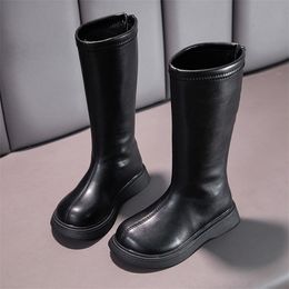 Boots Girls High Kids Fashion chic Solid Black Uniform Party Chaussures Back Zip Winter Warm Breatch Awards Low Heels Enfants 221007