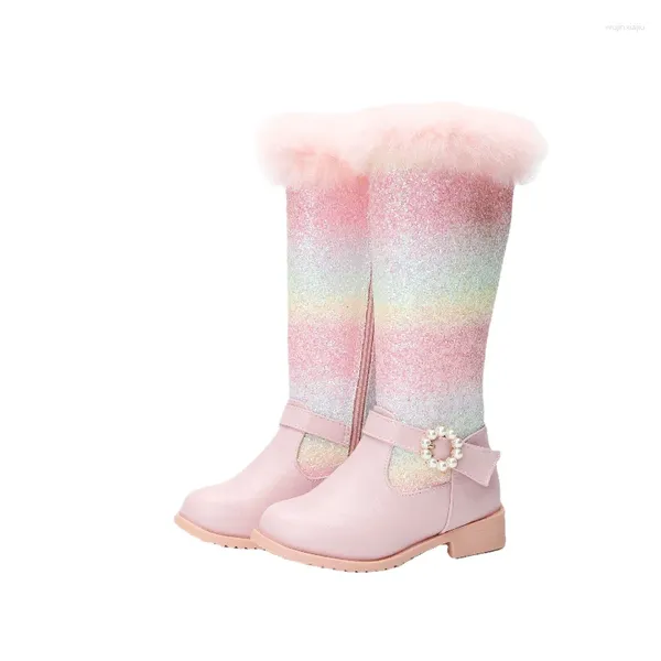 Bottes filles princesse haute 2023 automne hiver enfants peluche chaude neige petite mode paillettes robe de spectacle