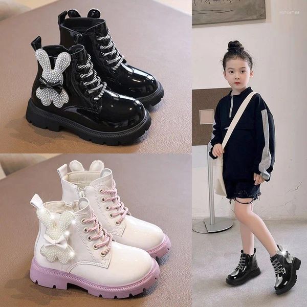 Botas Niña Princesa Cuero Invierno Perla Oso Niños Corto Suela Suave Cómodo Tobillo