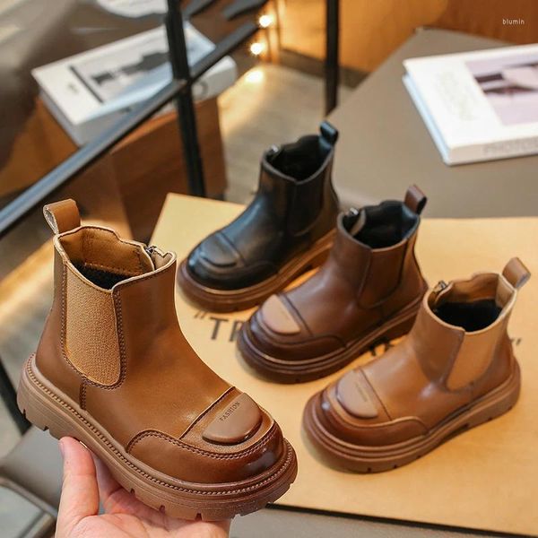 Botas para niñas montando 2024 moda clásica niños niños Pu cuero felpa antideslizante botas ecuestres calzado para niños zapato de niña