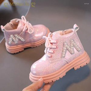 Bottes filles courtes automne hiver perles brillantes simples petits garçons mode cheville rose blanc noir enfants chaussures