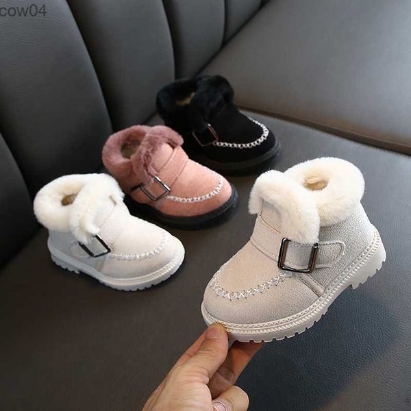 Botas Botas cortas para niñas 2022 Nuevas botas de nieve de cuero de gamuza de invierno para niños Botas de tobillo para niños con hebilla para niños pequeños Botas para niñas de belleza D06274 L0825