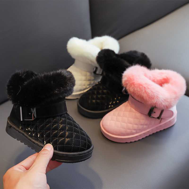 Boots Girls Snow Boots Winter Warm Plush Non-Slip Children Ankle Boot Plaid Comfort Little Girl Thick Velvet Cotton Fur Shoes F08281 L0824