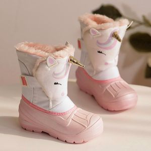 Botas Niñas Unicornio Botas de nieve Impermeable Antideslizante Zapatos para clima frío Marca Boy Girls Botas de goma para niños Zapatillas de deporte de moda 230904