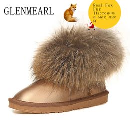 Bottes GLENMEARL bottes en cuir véritable femmes vraie fourrure hiver bottes de neige chaud en peluche chaussures femme avec fourrure mode cheville fourrure chaussure 230826