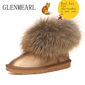 Laarzen GLENMEARL Lederen Laarzen Dames Echt Bont Winter Snowboots Warme Pluche Schoenen Dames Met Bont Mode Enkel Bont Schoen 230826