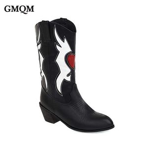 HBP Bottes Gmqm Mode Femmes Mi-mollet Nouveau Design Cowboy Marque Débarrasser Chaussures Occidentales Femme Amour Coeur Punk Style Chunky Talons 221013