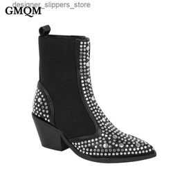 Boots GMQM Fashion Fashion Nail Boots Boots Design Elastic Chelsea chaussures Pot Toe Punk Style Boots Sexy Womens Motorcycle Q240521