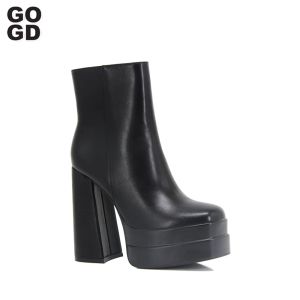 Boots GOGD 2022 NOUVELLE BOOTS BOOTS FEMMES PLATSAGE DE QUALITÉ BOOTS FEME FEMME BOOT BOOT noir Chunky High Heel Femmes Chaussures Big Taille 41