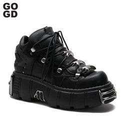 Boots Gogd Brand Fashion Women's Ankle Boots Platform Metal Decoration Shoes Nieuwe Pumps Gothic Punk Style Motorcycle Boots Y2K Cosplay