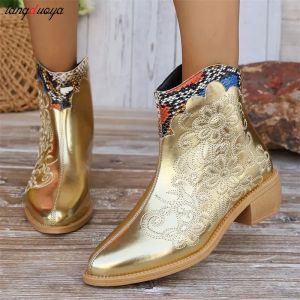 Boots Gold broderie botas mujer cuir cowboy botkle bottins for women hedge talon bottes imprimer des bottes de cow-girl occidentales botas de muje