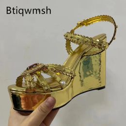 Boots Gold Rhinestone Sandals Femme Open Toe Silver Slingback Platform Corporations High Heels Lady Sexy Wedding Chaussures